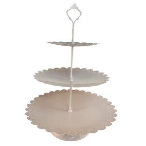 Three-Tier White Metal Dessert Stand Elegant Lace Design For Weddings & Parties